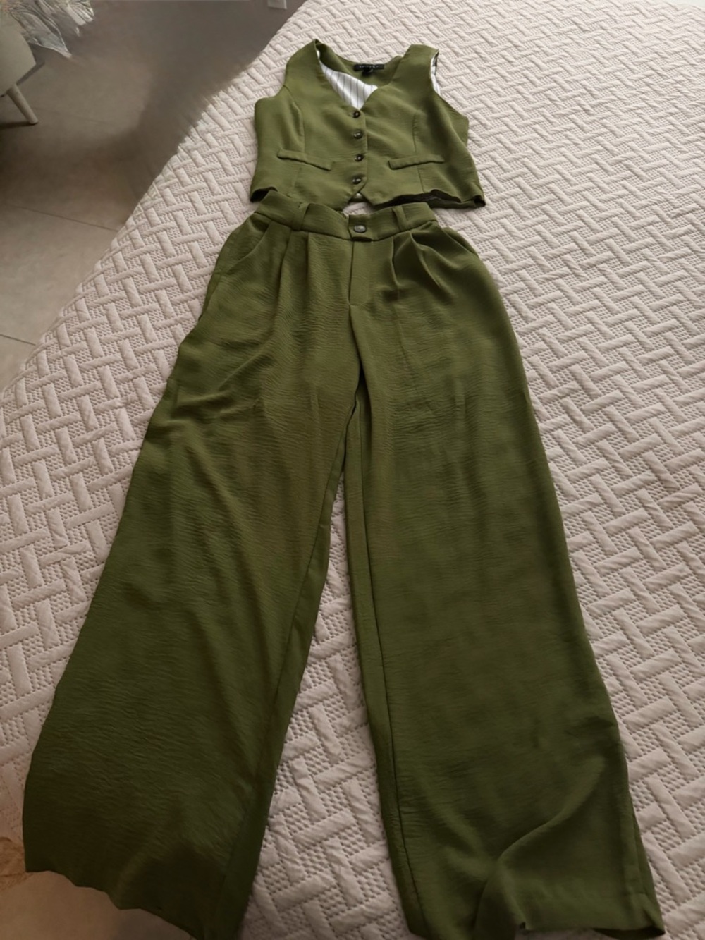 Olive Green Wide-Leg High-Waist Pants